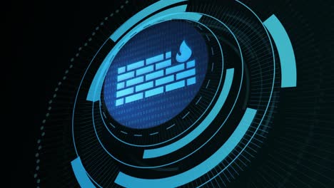 Animation of firewall in processing circle on black background