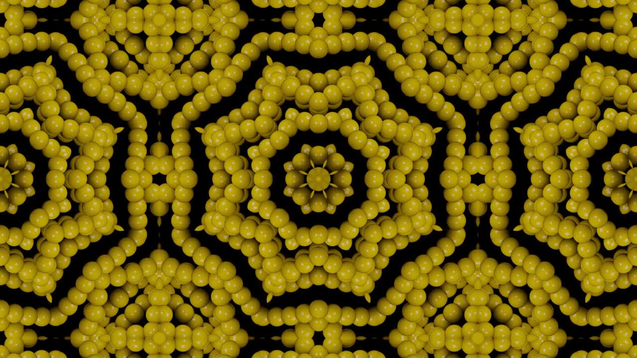 An abstract animated mosaic pattern with yellow balls on a black background. A simple seamless loop motion graphic serves as a background.
