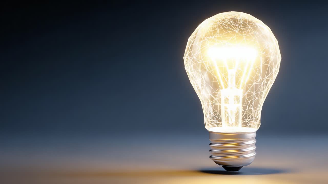 Una Straordinaria Rappresentazione Visiva di una Lampadina in un Ambiente Buio, mostrandone la Complessità e l'Innovazione con una Fusione di Tecnologia e Arte.