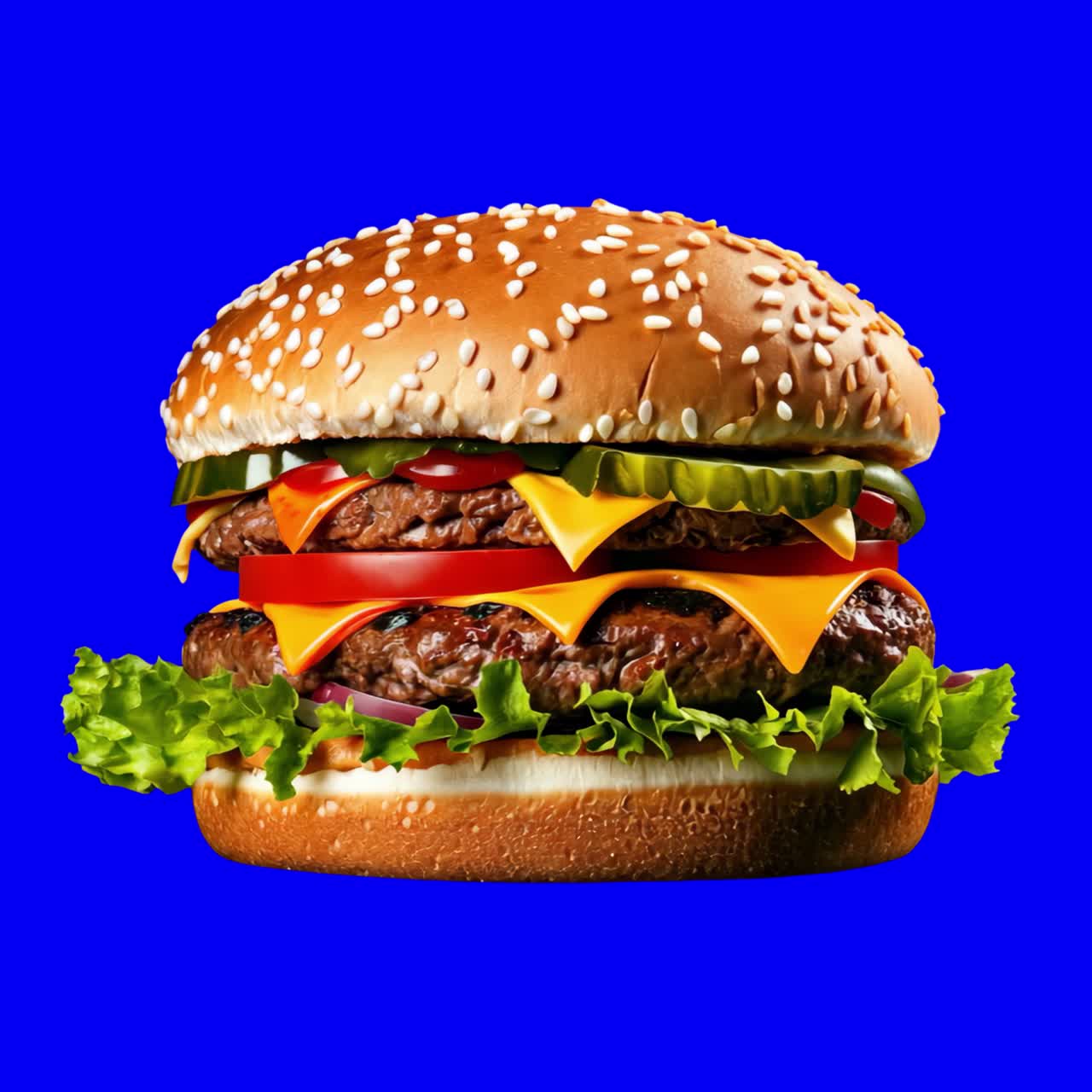 Juicy double cheeseburger delight animation, transparent 4K video, green screen