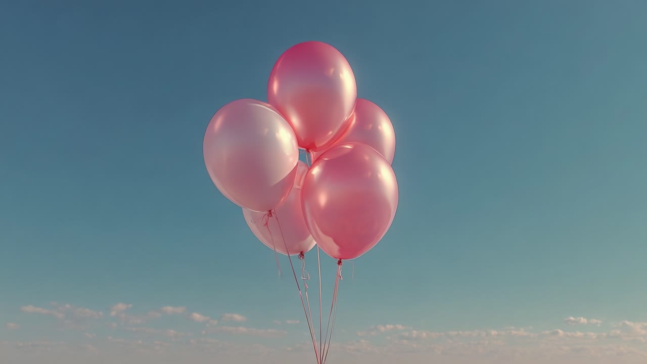 A Beautiful Display of Pink and White Balloons Floating Gracefully Against a Clear Blue Sky, Capturing the Essence of Joy and Celebration in Every Frame