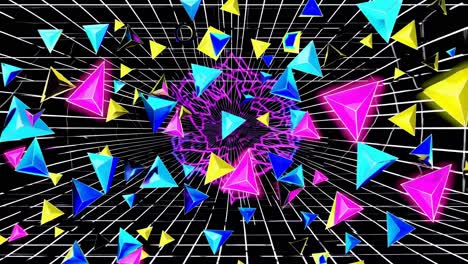colorful triangular shapes in a futuristic tunnel