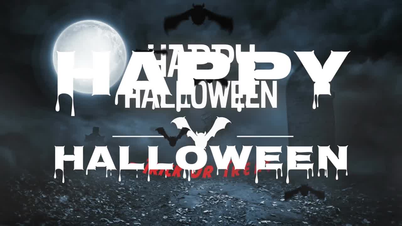 달 위에 녹는 효과와 밤에 묘지에서 날아다니는 박 ⁇ 와 함께 행복한 할로윈