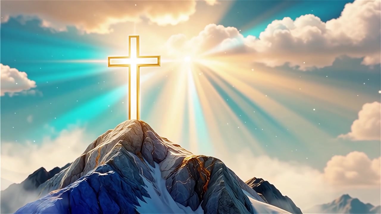 Croce Cristiana Luce Celestiale Sfondo per il Culto.