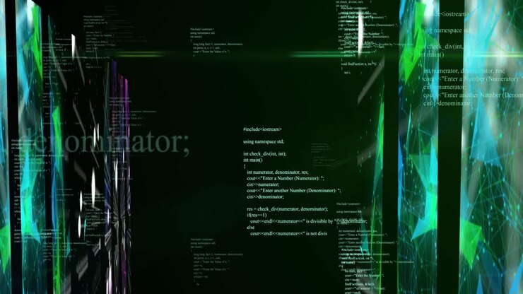 Animation of data processing and shapes on black background