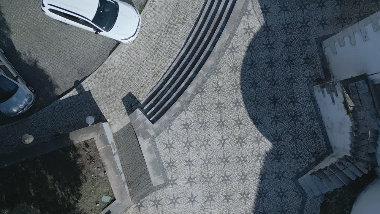 Aerial view of a typical Portuguese cobblestone pavement in Portugal