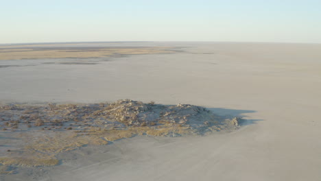 aerial view of empty and untouched landescape desert at kubu island near makgadigadi pans, botswana