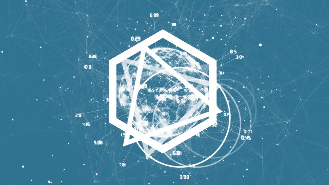 animación de formas blancas en todo el mundo con red de conexiones y procesamiento de datos