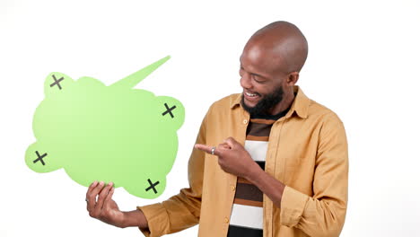 hombre negro feliz, burbuja de habla