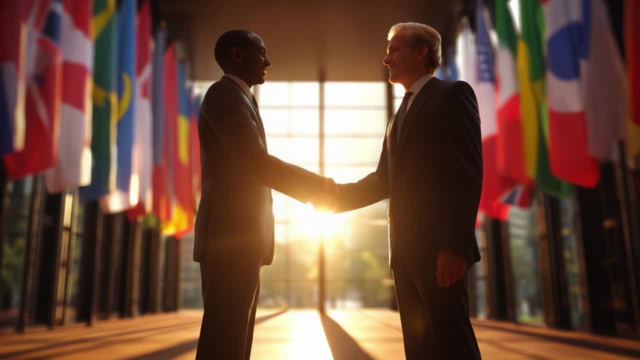 Businessmen Handshake with International Flags