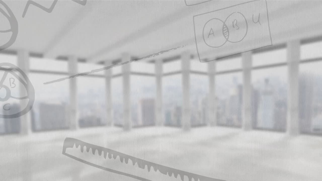 사업가들의 실루 ⁇ 을 가로질러 움직이는 다양한 그래프와 데이터의 애니메이션