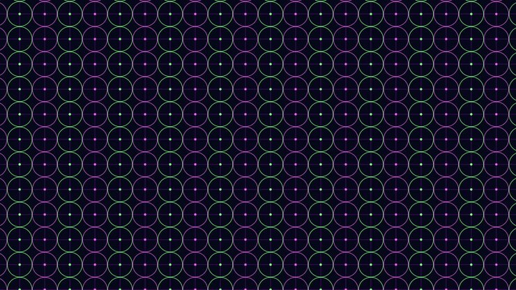 Neon red and green circles pattern with dots
