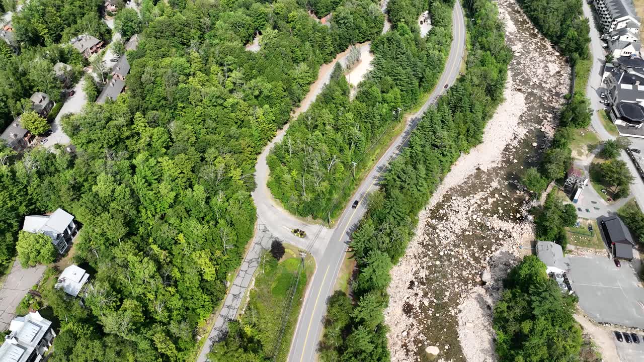 Drone view over Kancamagus highway in New Hampshire during summer