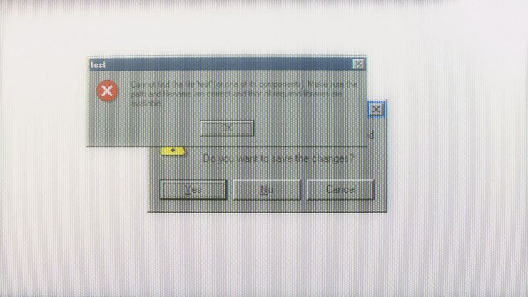 Retro Computer Screen with Glitch and Error Pop-up Windows