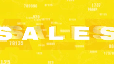animación de la palabra ventas en letras blancas y números móviles en un color cambiante