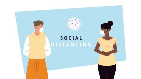 ilustración de distanciamiento social con personas que llevan máscaras