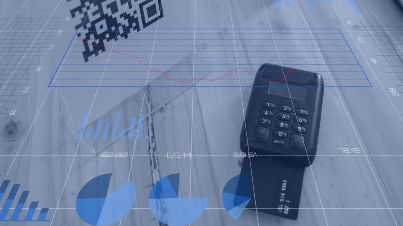 animación del procesamiento de datos financieros a través de terminales de pago