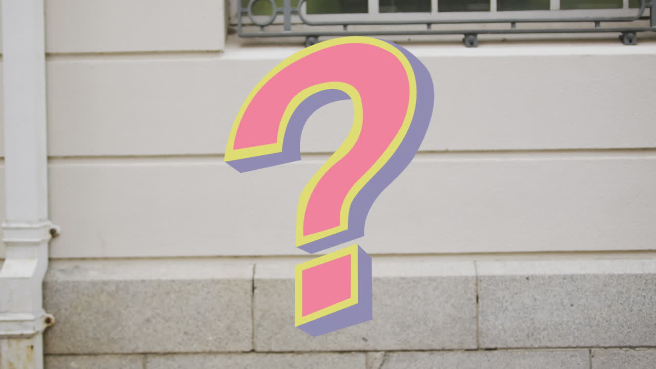 animación de un signo de interrogación sobre un hombre caucásico usando un teléfono inteligente