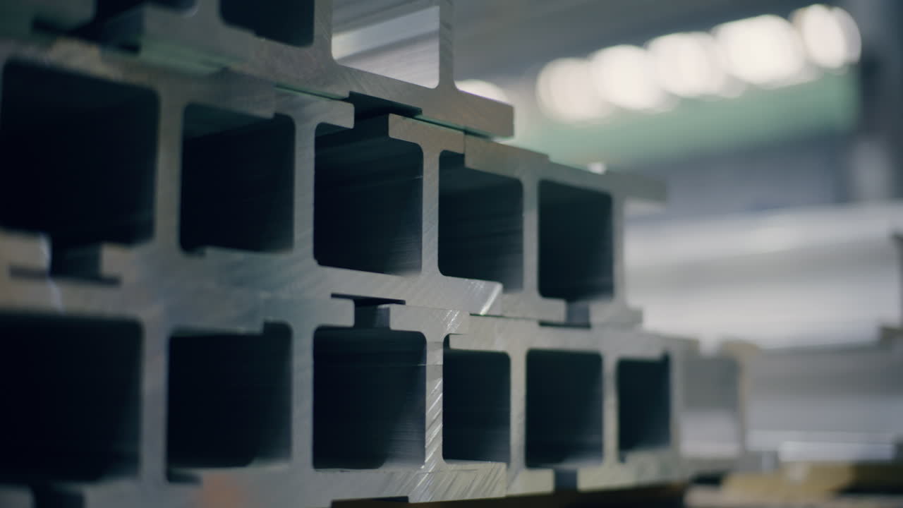 vista de elementos de acero en una gran sala de producción