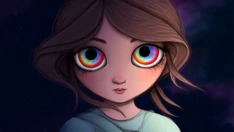 cartoon girl with rainbow eyes