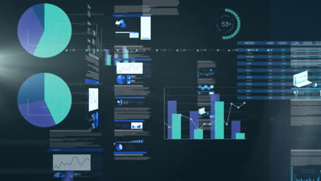 animación de datos y gráficos sobre un fondo negro
