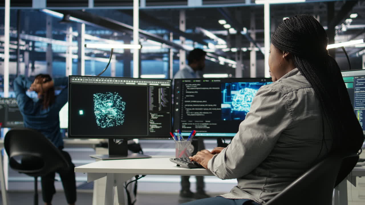 Data center employee deploying AI solutions optimizing equipment