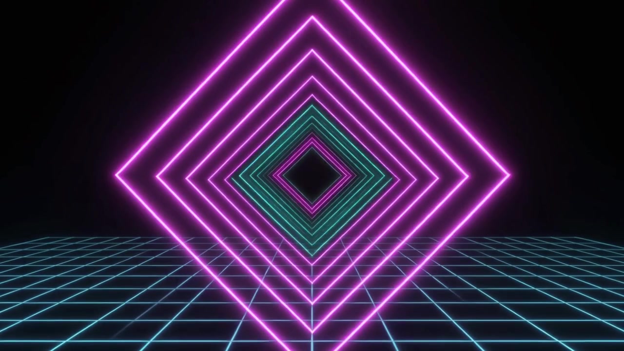 Animazione tunnel di diamanti neon in stile synthwave retrò