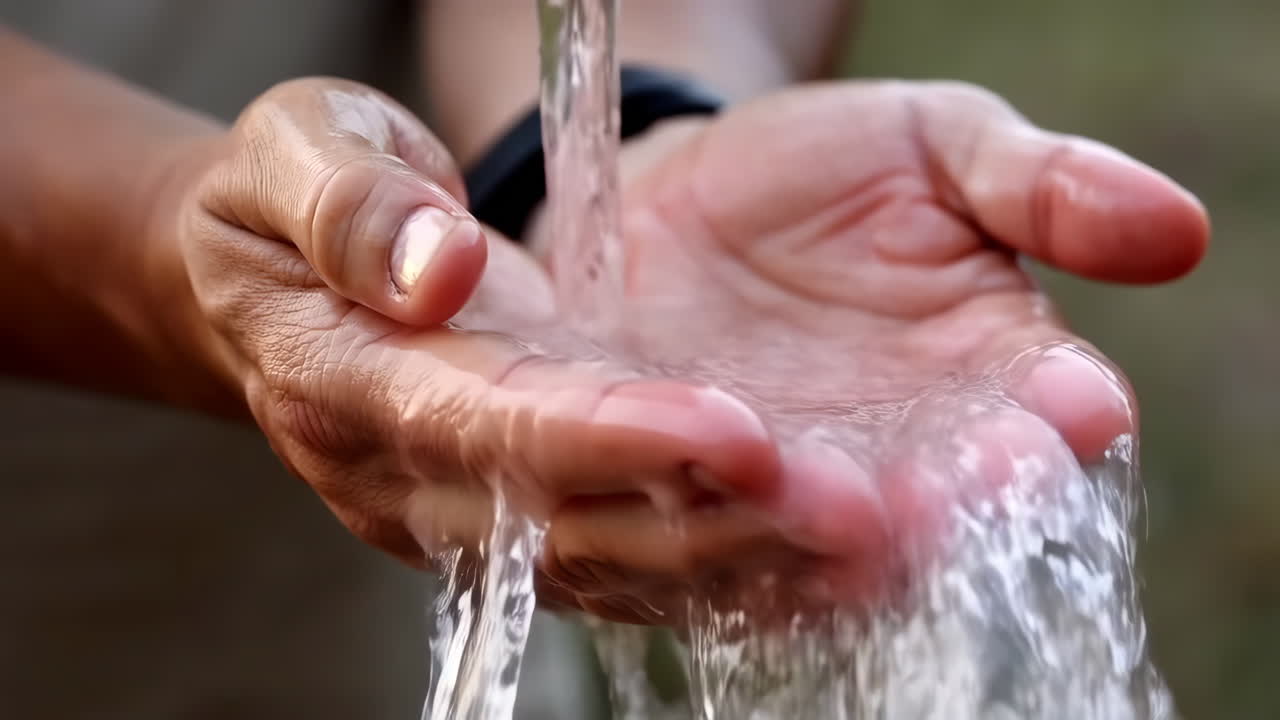 Water flowing into cupped hands