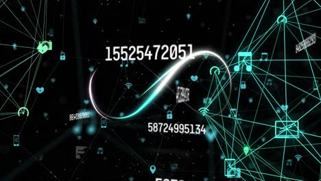 animation of numbers and networks of connections on black background