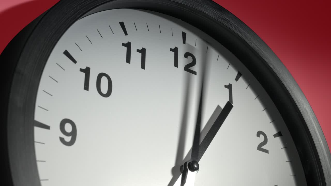 Clock Face on Burgundy Cherry Red Wall in Time Lapse