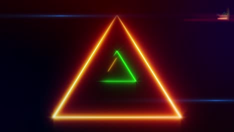 orange and green neon triangles, abstract background