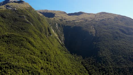 lush vegetation on mountainous landscape around fjord of doubtful sound in fiordland, new zealand