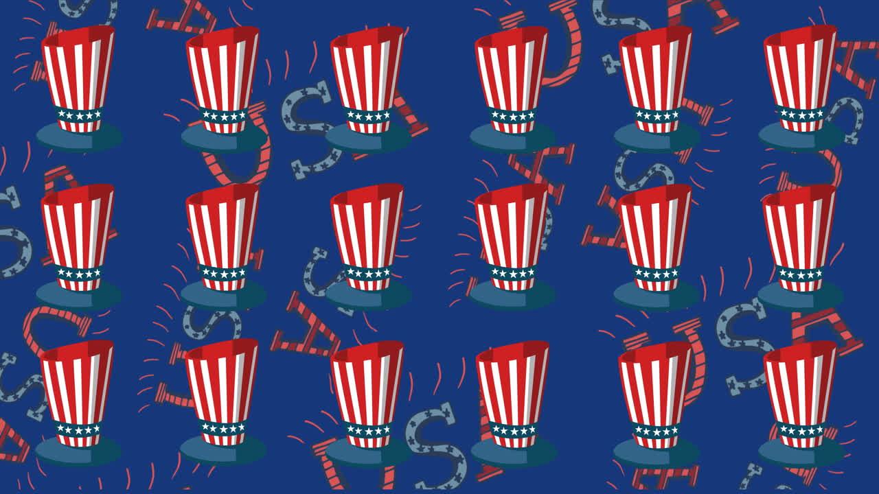 미국 국기 위에 미국 국기 색의 모자 애니메이션