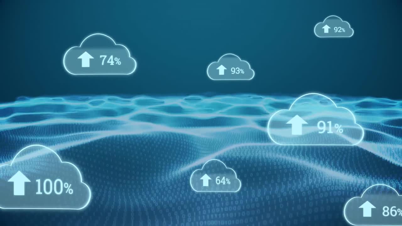 어두운 배경 위의 구름 아이콘과 파동의 애니메이션