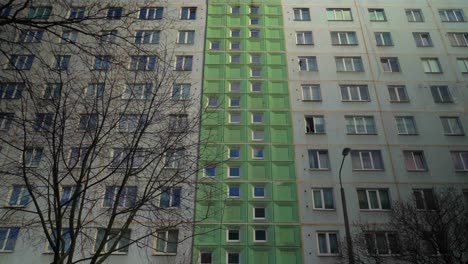 window opening and closing in huge concrete prefabricated soviet residential block