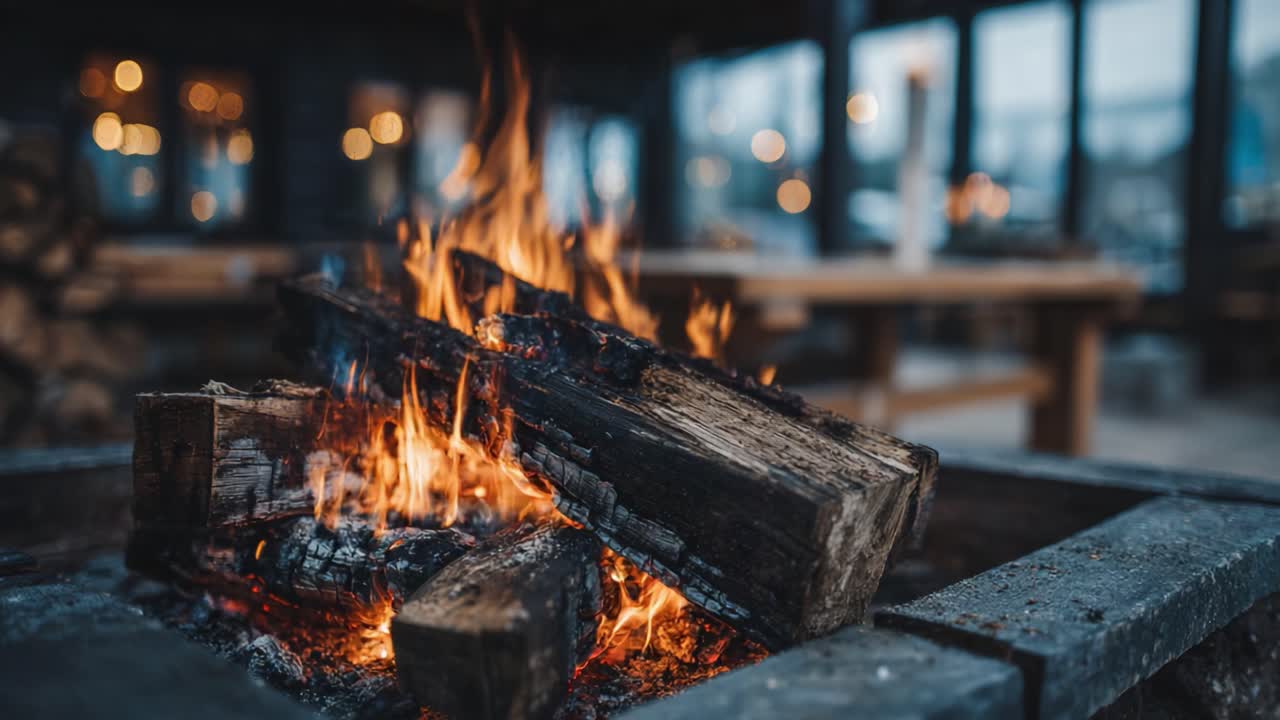 A Captivating Display of Flames: Embrace the Warmth and Ambiance of a Flickering Fire in a Cozy Outdoor Gathering Space Surrounded by Rustic Charm