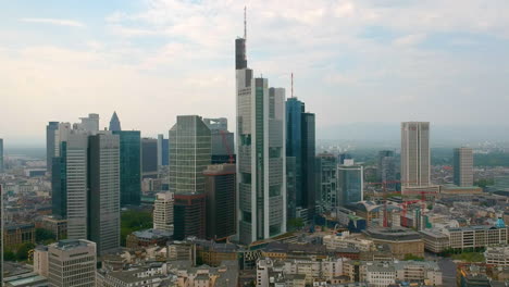 city views with commerzbank tower in the banking district of frankfurt, germany