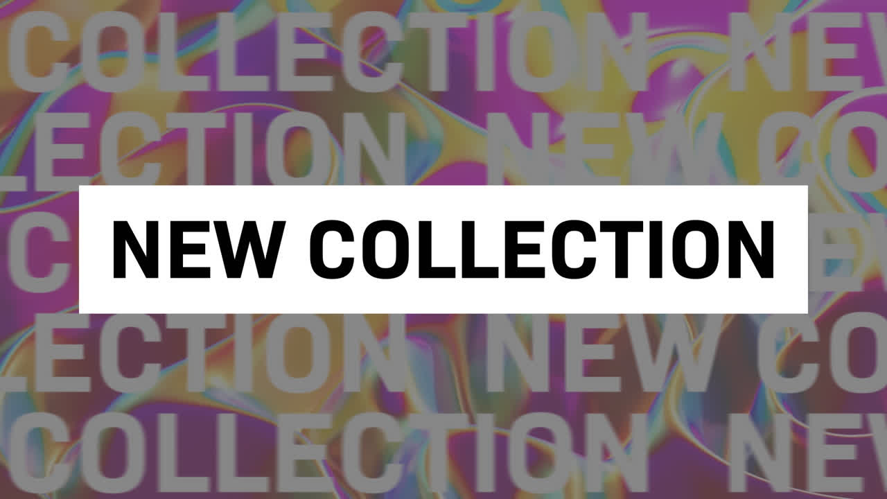 animación del texto de la nueva colección sobre un fondo líquido colorido en movimiento y brillante