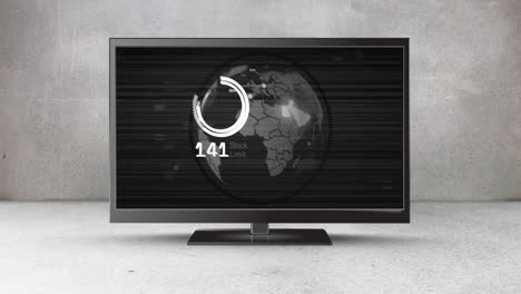 animación de la tv con el globo terrestre en fondo gris