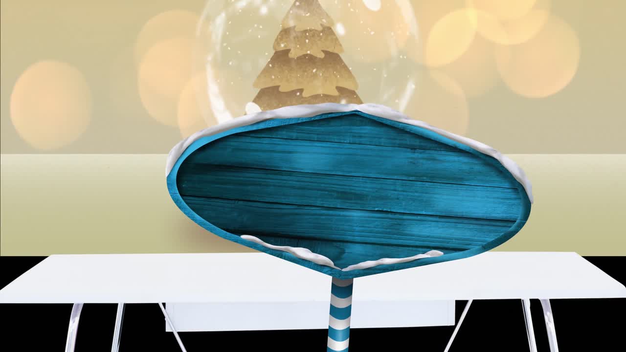 노란색 배경 에 빛나는 반점 과 눈 구름 위 에 복사 공간 이 있는 도로 표지판 의 애니메이션