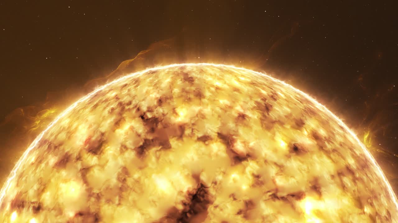 Extreme close-up of the scorching Sun's dynamic surface, showcasing breathtaking solar energy flares and celestial patterns