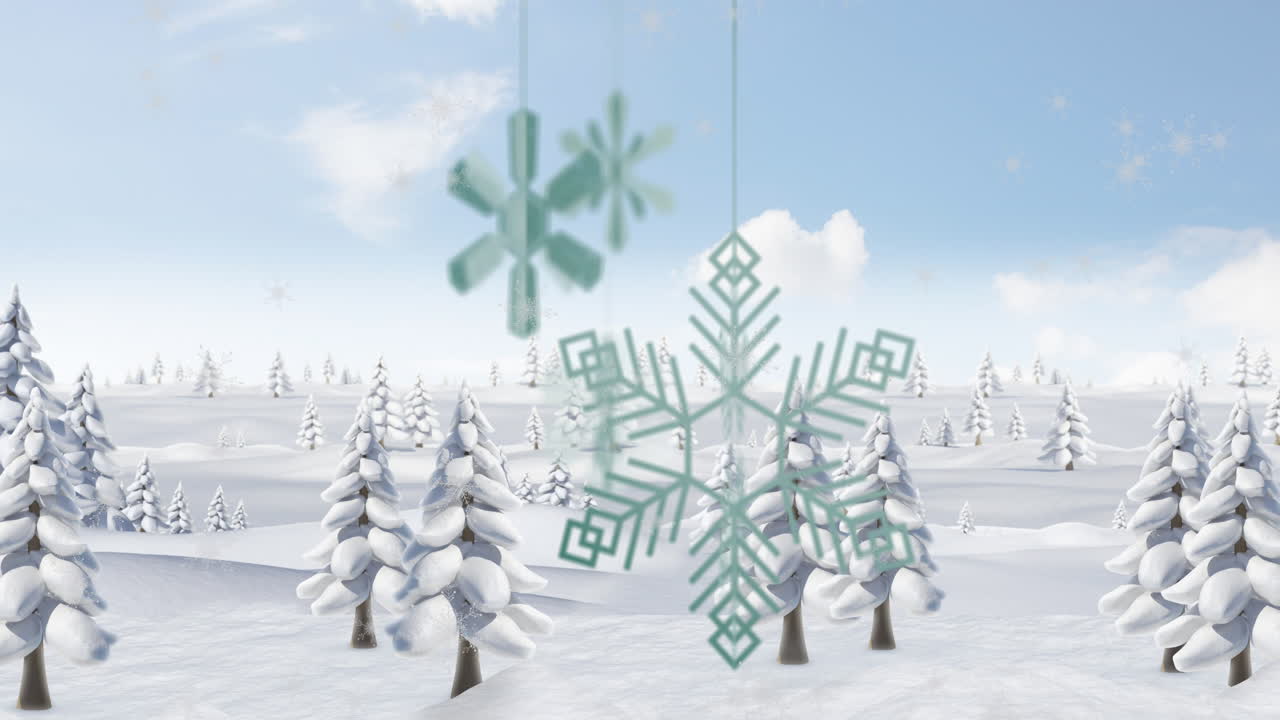 겨울 풍경 위에 내리는 눈의 애니메이션