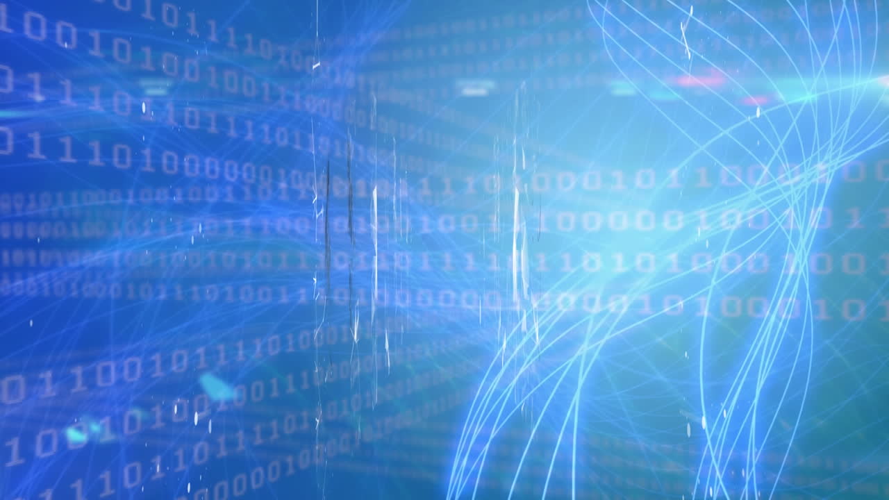 Animation of binary code in blue digital space