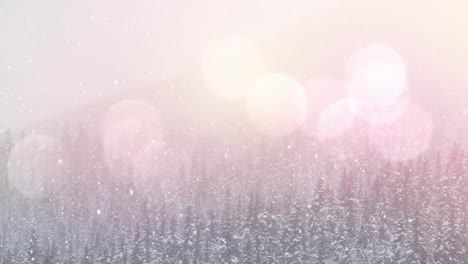 Animation-Von-Punkten-über-Einer-Winterlandschaft-Mit-Tannen