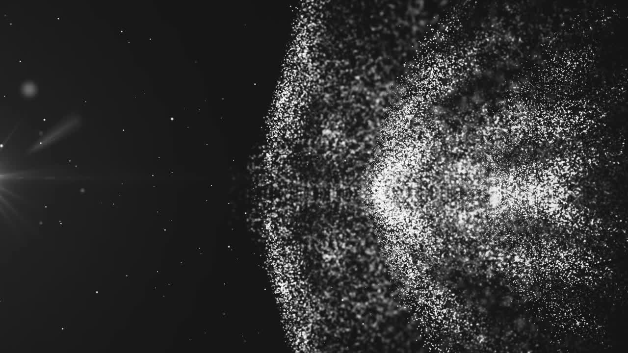 Anamorphic highlight with moving particles. 3D rendering