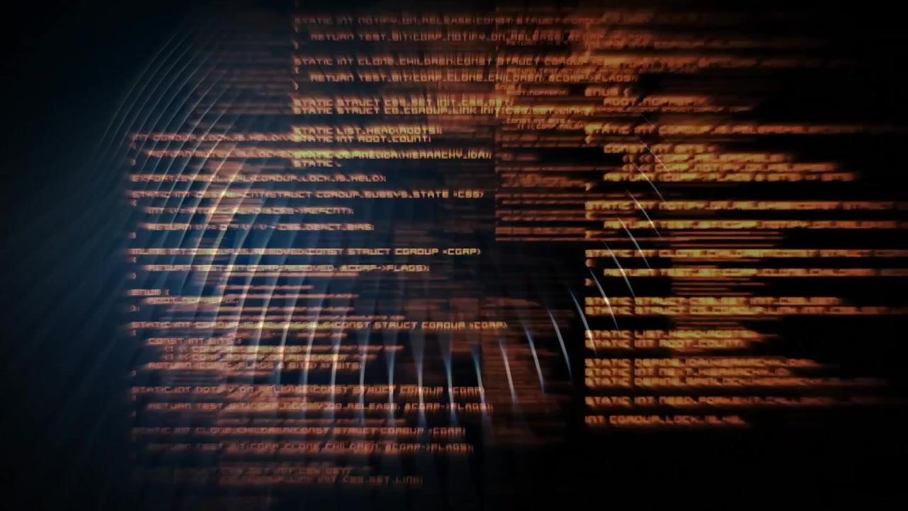 Animation of digital data processing over dark background