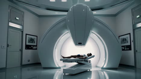Person in MRI machine in futuristic medical facility