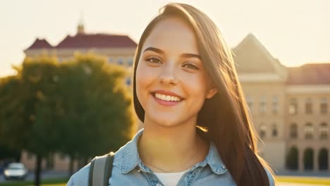 woman with backpack on university campus