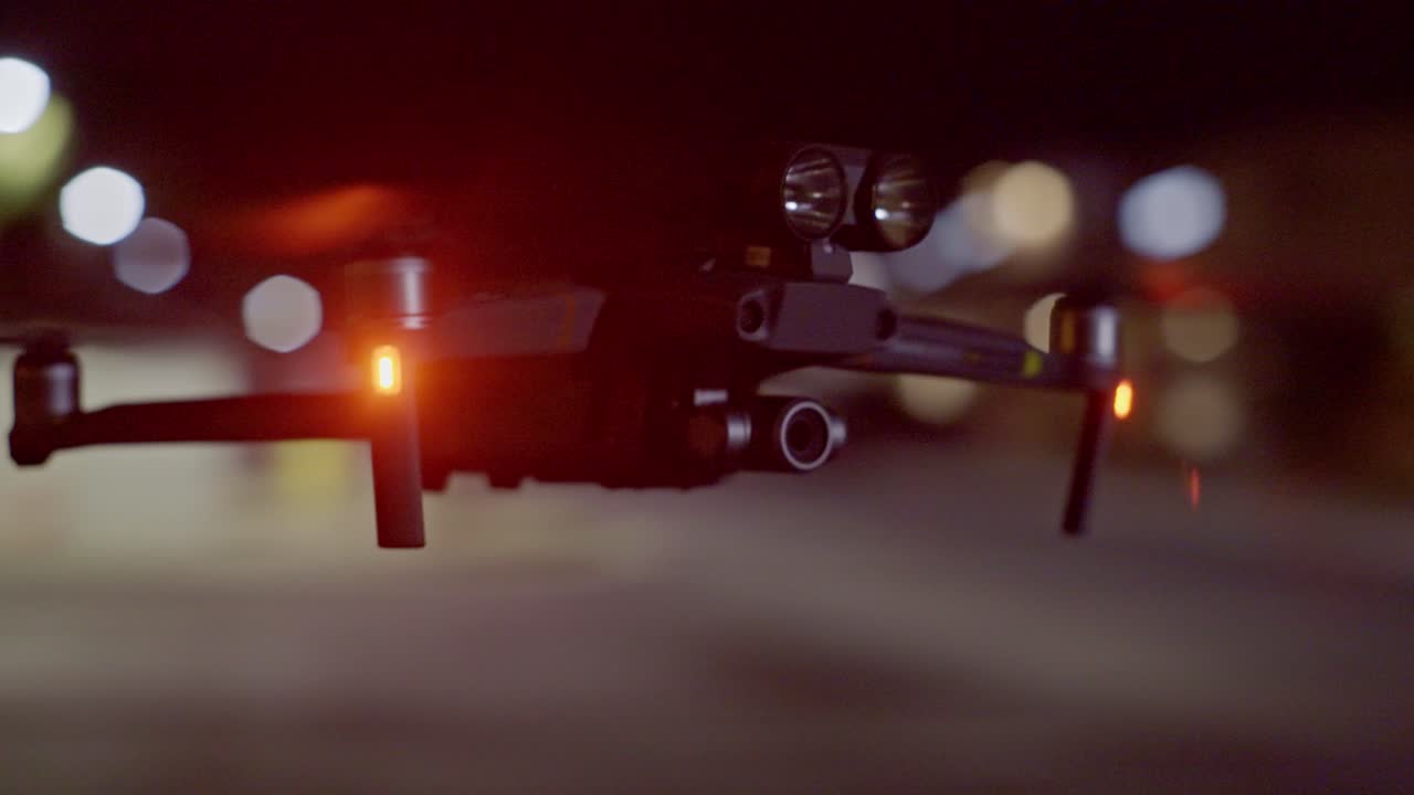 Remote Controlled Drone With Lights Flying At Night - DJI Mavic 2 ...