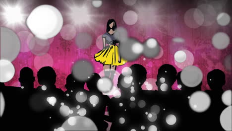 animación de moda dibujo de modelo en la pasarela en un desfile de moda sobre fondo rojo